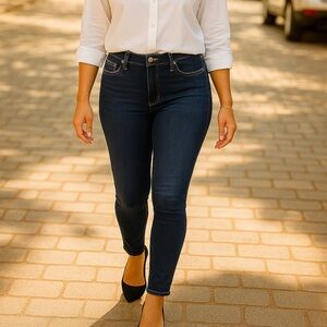 PAIGE High Rise Dark Blue Jeans